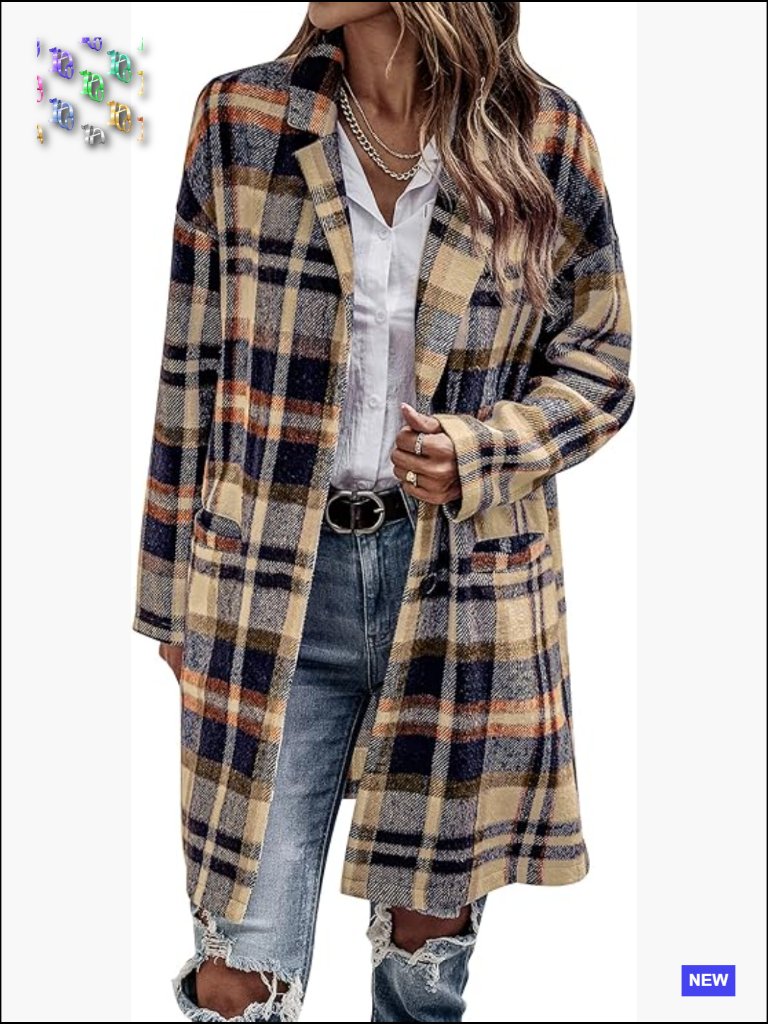 Wool Blend Plaid Shacket Jacket Trendy Fall Casual Button Down Trench Coat